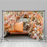 Aperturee - Aperturee Romantic Floral Car Spring Wedding Photo Backdrop